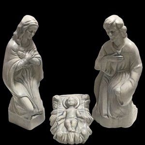 Holy Family Nativity 3 Pc Handpainted Light Blue High Gloss Lg 10" Christmas Vtg